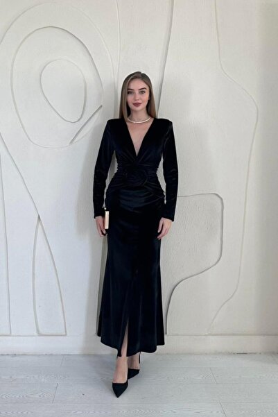 LUMU Black Rose Dress with Slit Front