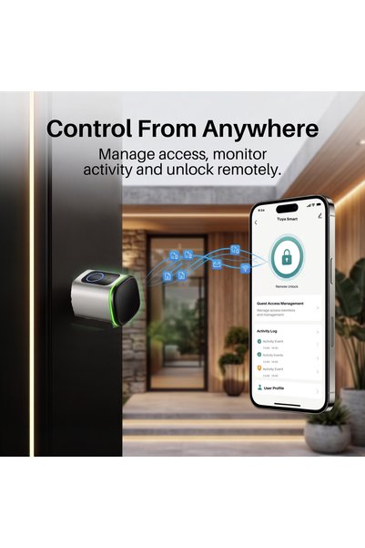 DarTech قفل باب ذكي فضي من TTLock، بصمة إصبع، دخول 5 في 1، تطبيق، رمز مرور ومفتاح، وصول آمن للمنزل بدون مفتاح