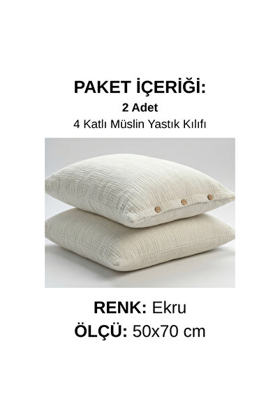 Dokuvia Cloud Rest 4 Kat Müslin Yastık Kılıfı 2'li Set 50x70 cm %100 Pamuk Ne...