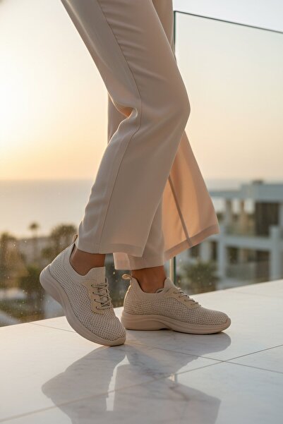AYAKMOD Beige Anorak Lace-Up Breathable Comfortable Women's Casual Shoes