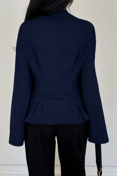 BLUE STREET Women's Pilet Waist Fitted Peplum Detailed Long Sleeve Blouse