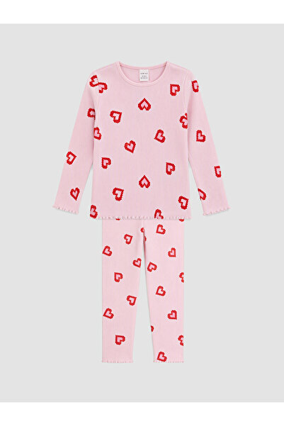 LC Waikiki Lcw Kids Pink Crew Neck Printed Girls Pajama Set