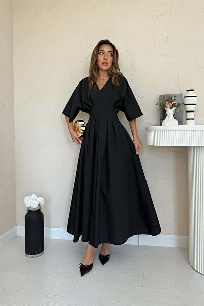 Generic Brand Women's Black Pleated Long Dress