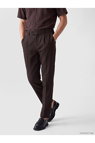 LC Waikiki Nevavm with Difference Southblue Brown Regular Fit 100% Linen Men'...