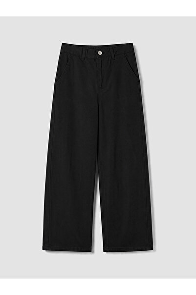 LC Waikiki Nevavm Black Regular Fit Girls' Gabardine Trousers with a Difference