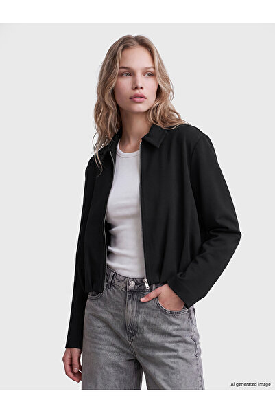 LC Waikiki Lcw Vision Black Shirt Collar Soft Touch Women's Jacket