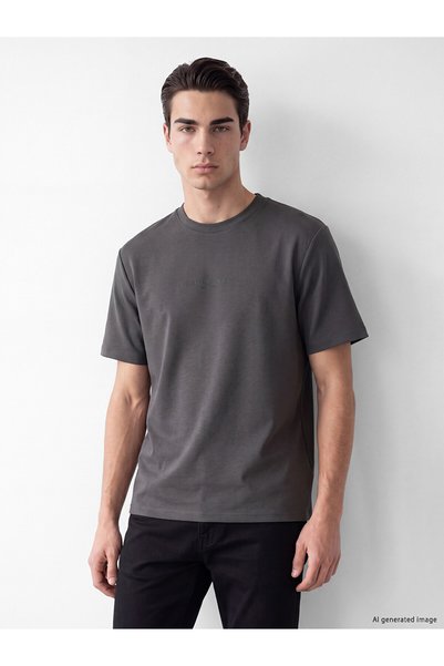 LC Waikiki Peak New Season Anthracite Crew Neck Printed Men's T-Shirt
