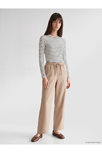 LC Waikiki Xside Beige Elastic Waist Wide Leg Women's Trousers