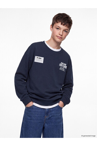 LC Waikiki Lcw Kids Navy Blue Crew Neck Printed Boys' T-Shirt