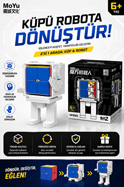 hediyecik Moyu Meilong 2x2 Robot Stickerless Zeka Küpü Akıl Küpü Rübik Küp