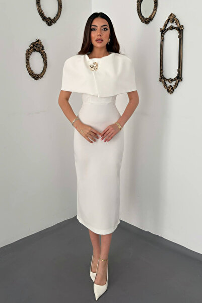Generic Brand Women's White Single-Buckle Cape Dress
