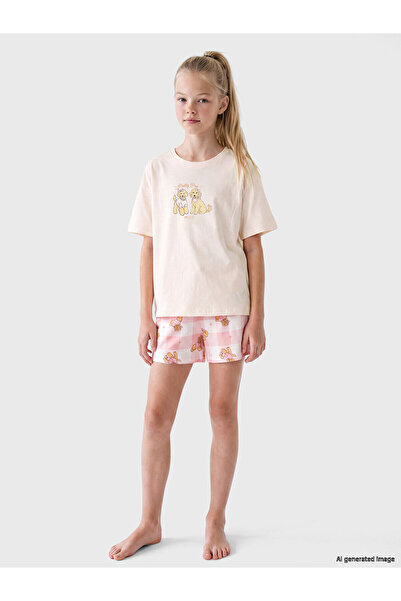 LC Waikiki Lcw Kids Pink Printed Girl's Shorts Pajamas Set