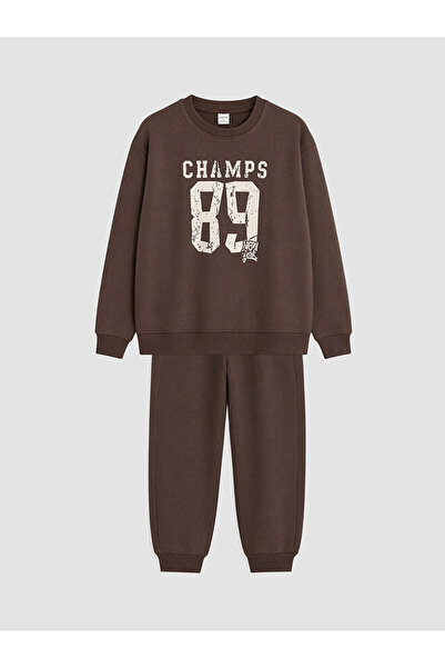 LC Waikiki Lcw Kids Brown Printed Boys' Tracksuit Set
