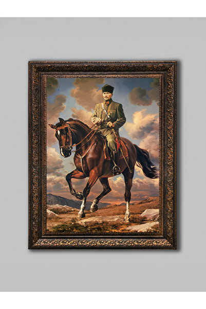 WoodyArts Ataturk and His Horse Bronze Antique Framed Decorative Living Room ...