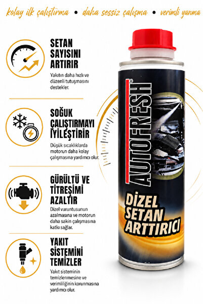 AutoFresh Dizel Setan Artırıcı 300 ml Dizel Yakıt Katkısı – Soğuk Çalıştırma ve Motor Desteği