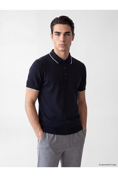 LC Waikiki Nevavm with Difference Lcwaikiki Classic Navy Blue Plain Polo Coll...