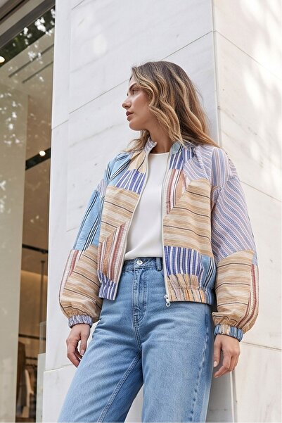 MODAQU Patterned Summer Sports Jacket with Elastic Sleeves and Waist, Zipper ...