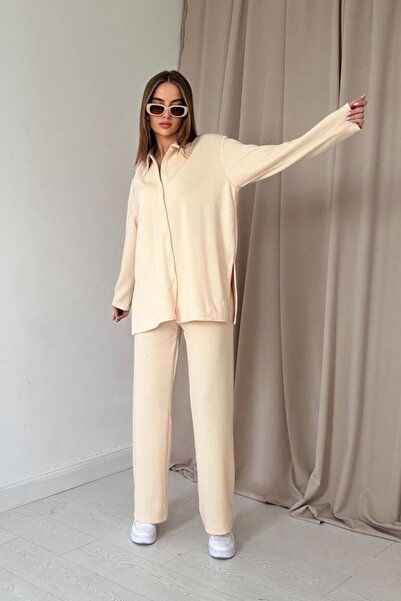 Elbee Fashion Woman Beige Corduroy Suit