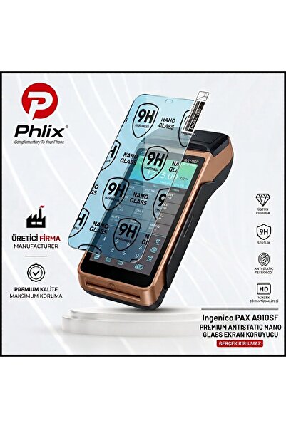 Phlix Ingenico Pax A910SF, POS Cihazı Ekran Koruyucu, 9H Nano Glass, Antistat...