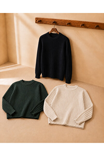OTAKU 3-Pack Advantageous Men's Crew Neck Ribbed Knit Sweater