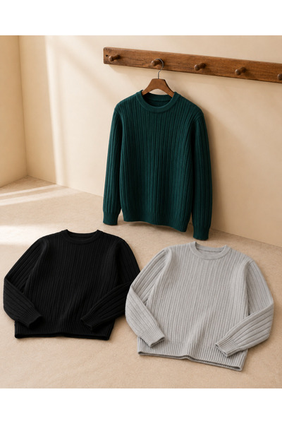 OTAKU 3-Pack Advantageous Men's Crew Neck Ribbed Knit Sweater