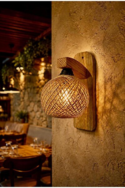 menalART Ağaç Tasarım Doğal Ağaç Ahşap Aplik Cafe Ev Koridor Restaurant Hasır İpli Jüt Aydınlatma Kafe Restorant