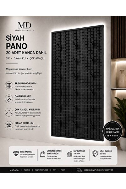 MD Vİtrin Dekorasyon 90*190 Siyah, duvara Monte Tel Pano, Sık Telli Aksesuar ...