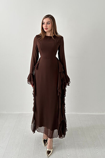Generic Brand Brown Flounce Chiffon Dress