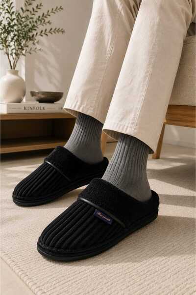 Slipcat Men's Corduroy Plush Wool Inside Non-Slip Sole Warm Home Slippers