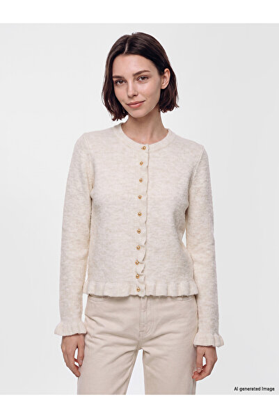 LC Waikiki Lcw Modest Ecru Knitwear Plain Women's Cardigan with Nevavm Differ...