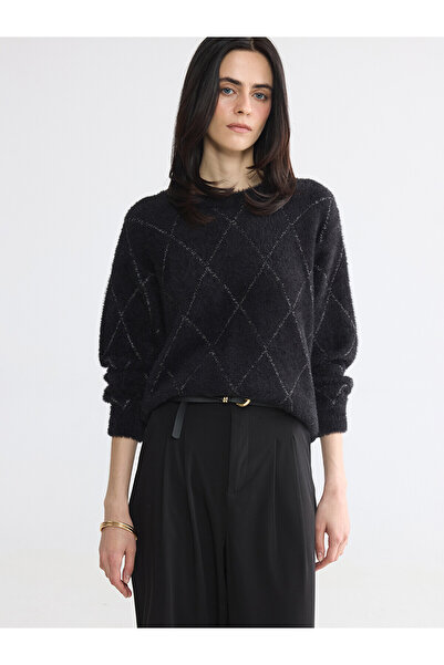 LC Waikiki Lcw Everyday Black Diamond Patterned Women's Knitwear Sweater