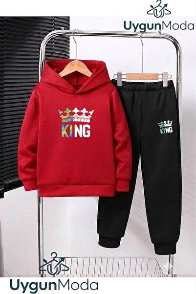 UygunModa Colorful Crown Printed King Printed Hooded Thick Cotton Inside Chil...