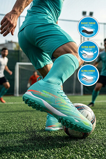 WALKWAY Pantofi de fotbal pentru bărbați cu șireturi și șosete Mint, model Ha...