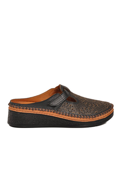 Venüs Black Genuine Leather Velcro Strap Soft Comfortable Sole Women's Sabo S...