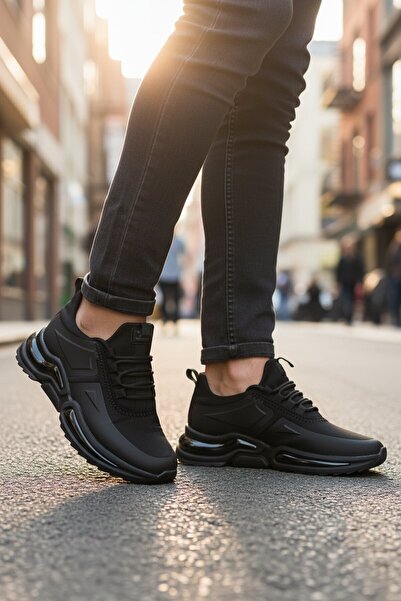 WALKWAY Black-Black Lace-Up Comfortable Sole Men's Walking and Sports Shoes S...