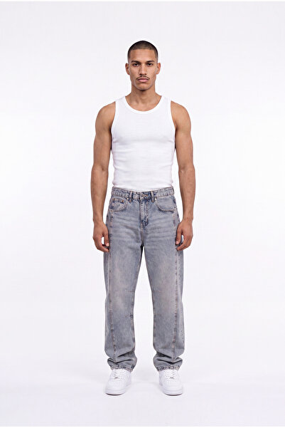 Machinist Men's Relaxed Baggy Jean Trousers with Stitching Detail Blue