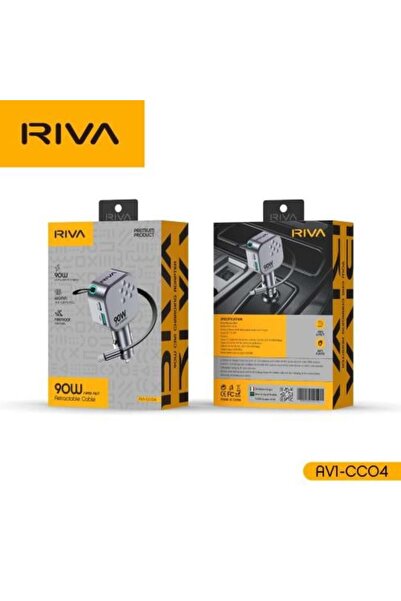 Riva شاحن سيارة قابل للسحب بقوة 90 واط مع كابل USB-C |   محول شحن سريع بثلاثة...