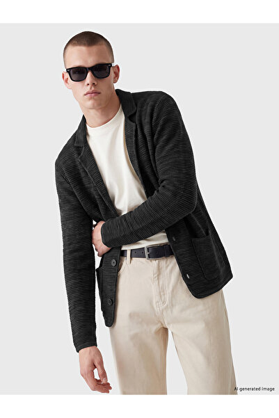 LC Waikiki Nevavm Farkıyla Xside Black Knitwear Plain Jacket Collar Men's Car...