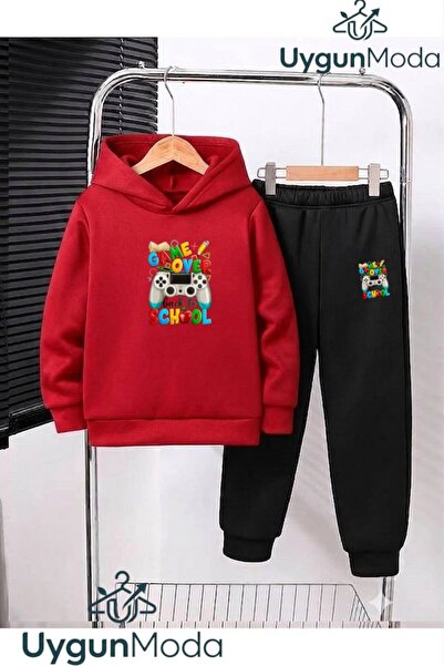 UygunModa Game over School Printed Hooded Thick Cotton Inside Tracksuit with ...