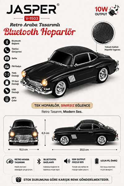 JASPER Jpr-1503 Siyah 10w Bluetooth Hoparlörlü Retro Araba Tasarım – Fm Radyo...