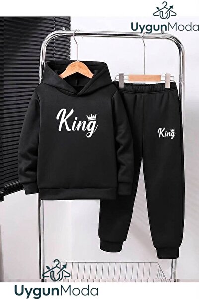 UygunModa SET DE Trening pentru Copii cu Imprimeu KING CORONAT, cu Glugă, Int...