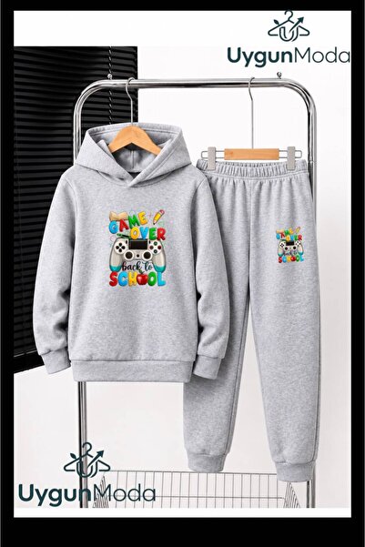 UygunModa Game over School Printed Hooded Thick Cotton Inside Tracksuit with ...