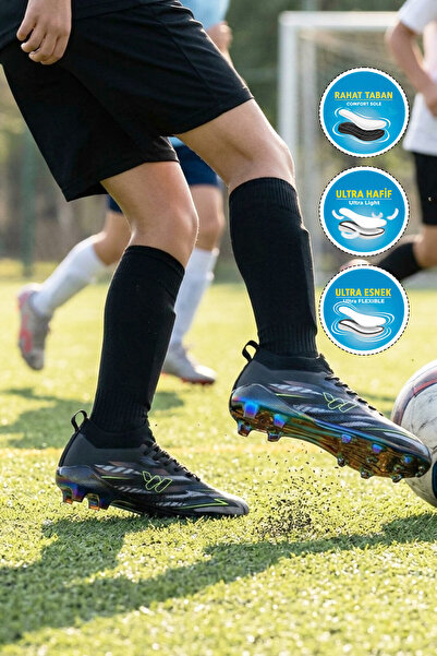WALKWAY Black Sock-Lace Unisex Football Shoes Krampon Strike g