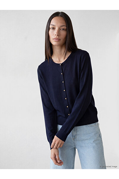 LC Waikiki Γυναικεία πλεκτή ζακέτα LCW EVERYDAY Navy Blue με λαιμόκοψη ποδηλάτου
