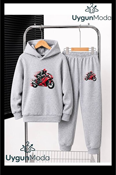 UygunModa SET DE Trening pentru Copii, cu Imprimeu Motorcu, Glugă, Interior G...