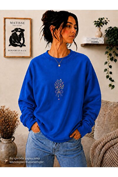 caddekombin Women's Minimalist Floral Bouquet Printed Round Crew Neck Casual ...