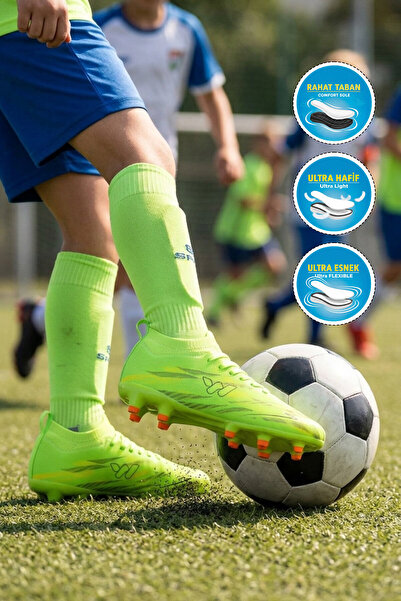 WALKWAY Green Sock-Lace Unisex Kids' Football Shoes Krampon Strike F