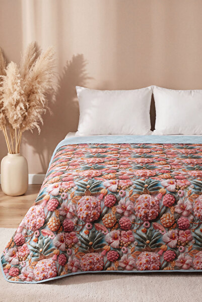 Rivaİstanbul Tropical Flowers 5D Multi-Purpose Double Printed Pique & Bedspre...
