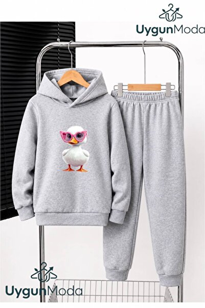UygunModa Glasses-Wearing Duck Printed Hooded Thick Cotton Inside Lined Sweat...