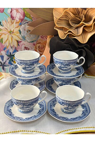MD MİMOZA DEKOR Türk Kahve Fincanı Blue Heritage 6 Kişilik 12 Parça